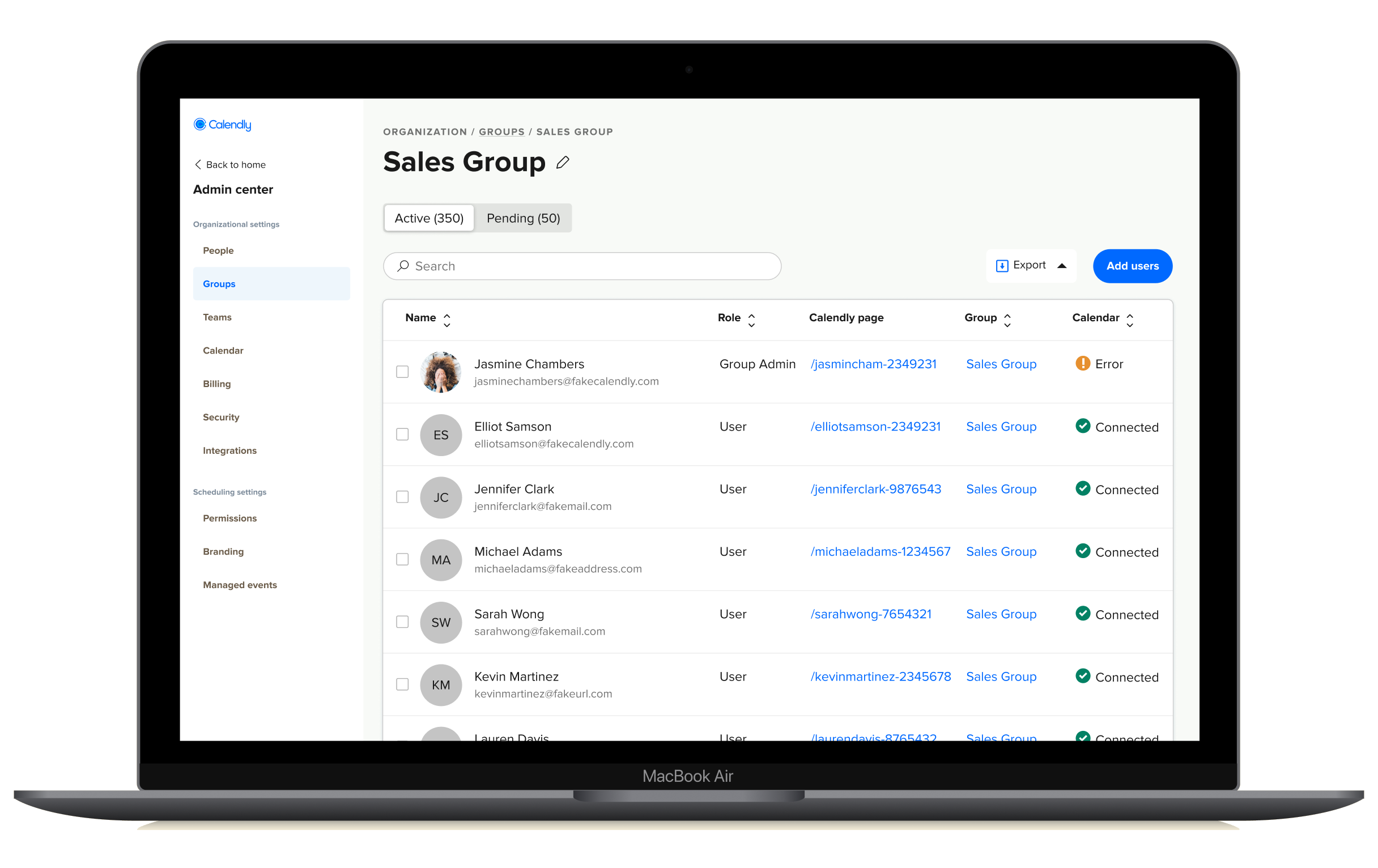 Admin Management Center, people table