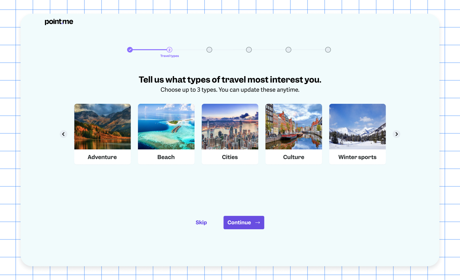 Point.me onboarding questionnaire mockup